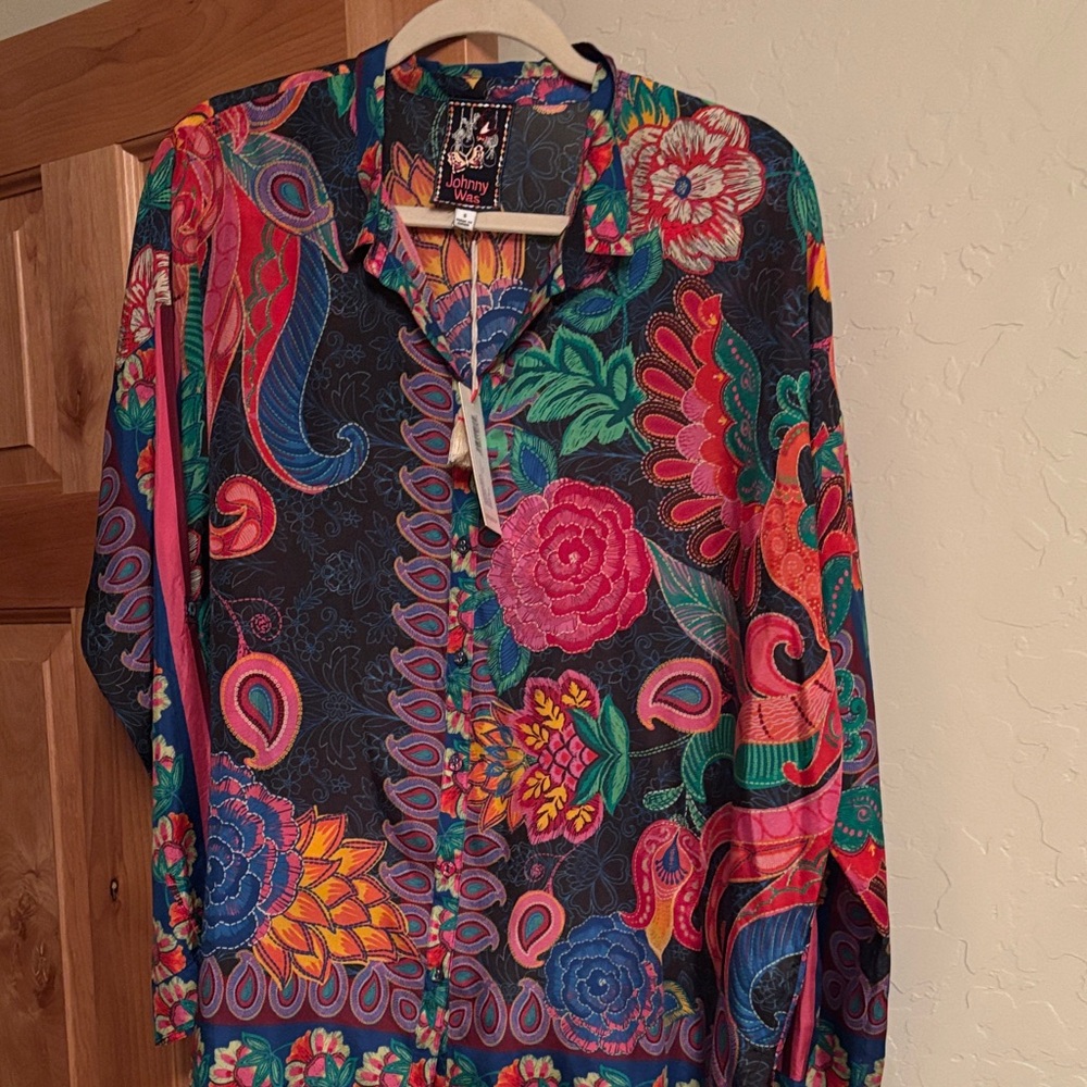 Johnny Was Black Multicolor Floral Paisley Blouse